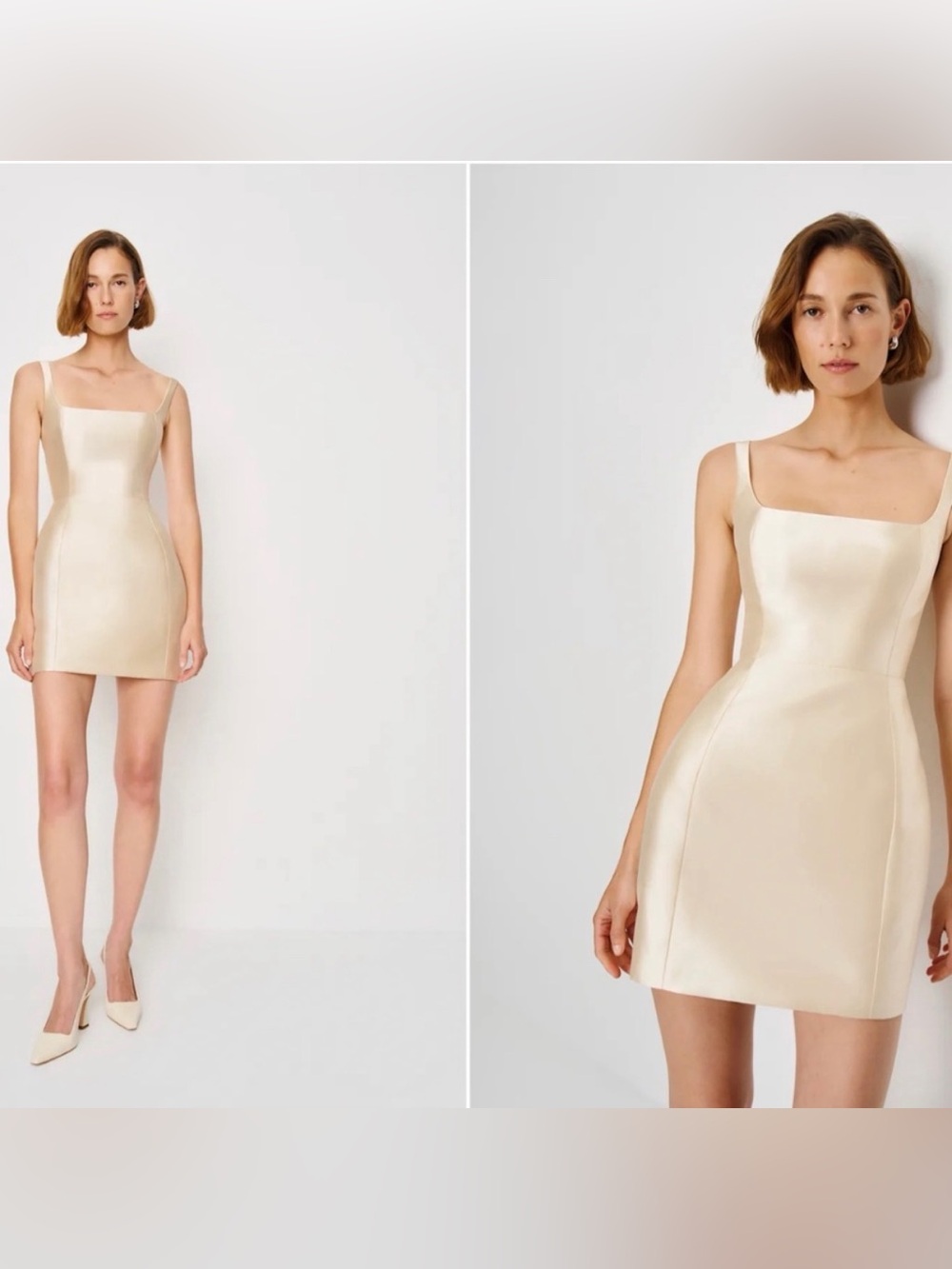 Reformation Avon Dress Size 8 - Cream Satin Square-Neck Mini Dress